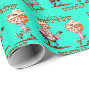 Papier Cadeau Boot Stompin' Anniversaire Western Cowboy Cowgirl 