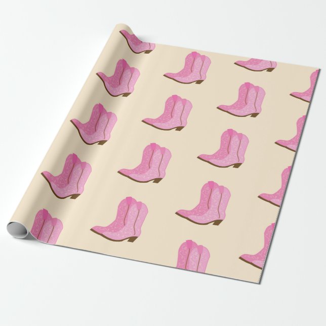 Papier Cadeau Boots Cowboy Pink Country Texas Ranch (Déroulé)