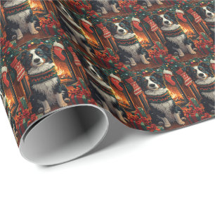 Papier Cadeau Border Collie Chien avec des cadeaux de Noël Chem