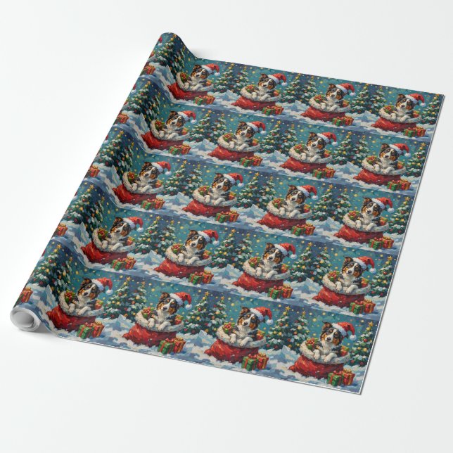 Papier Cadeau Border Collie Christmas Santa Bag Adventure (Déroulé)
