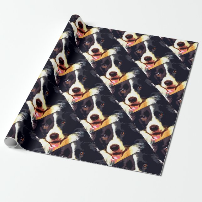 Papier Cadeau border collie pourpre moderne (Déroulé)