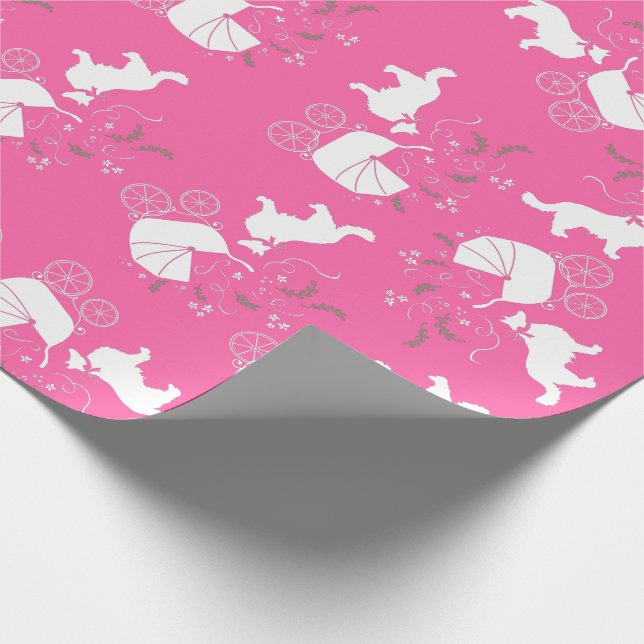 Papier Cadeau Bordure Collie Chien Baby shower Chien Chiot Rose  (Coin)