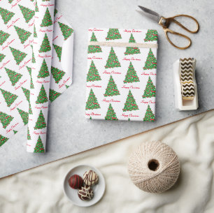 Papier Cadeau Bordure Collie Chien Noël Arbre Blanc Vacances