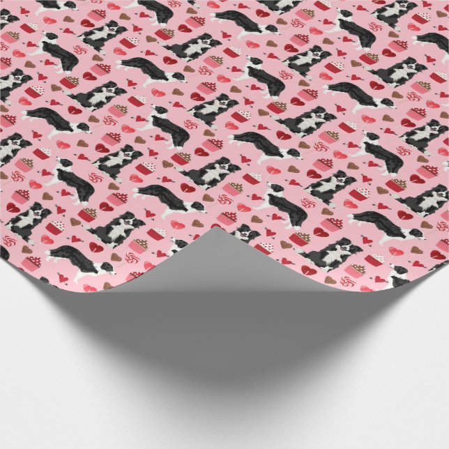 Papier Cadeau Bordure Collie Valentines Enveloppe Cadeau Amoureu (Coin)
