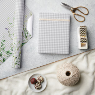 Papier Cadeau Bordure de fleurs sauvages sur gingham argenté