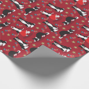 Papier Cadeau Bordure de Noël Collie rouge