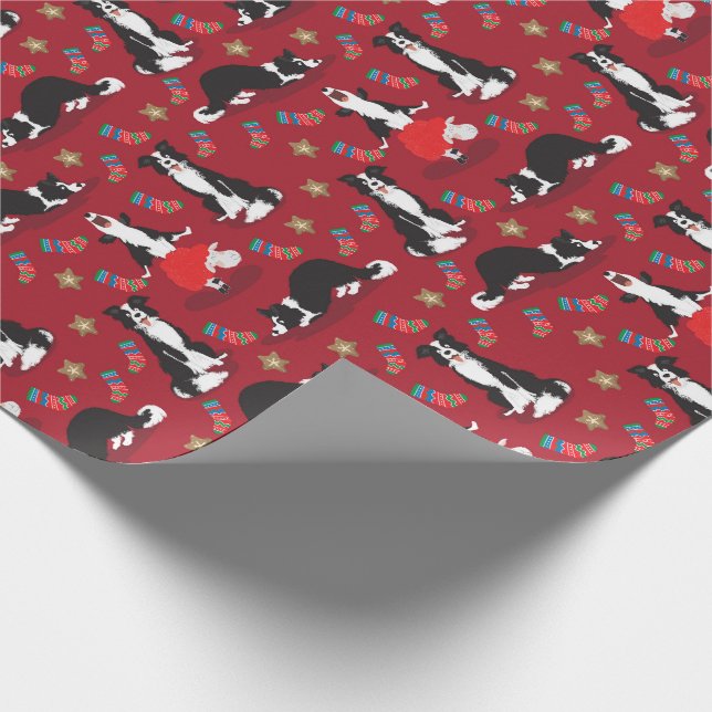 Papier Cadeau Bordure de Noël Collie rouge (Coin)