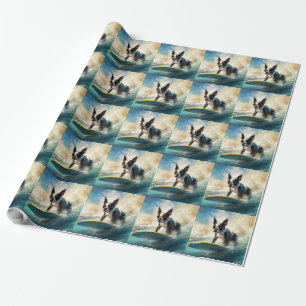 Papier Cadeau Boston Terrier Beach Surfing Peinture