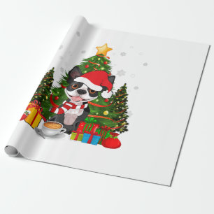 Papier Cadeau Boston Terrier Chien Noël Est Café-Cadeau Lumiè