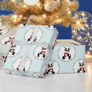 Papier Cadeau Boston Terrier dans Red Bow Cravate Noël