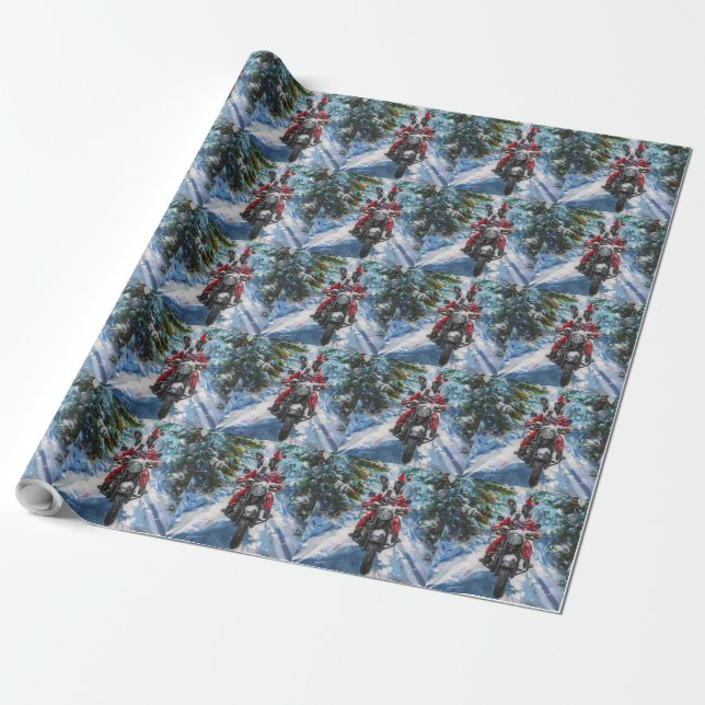 Papier Cadeau Boston Terrier Dog équitation moto Noël (Déroulé)