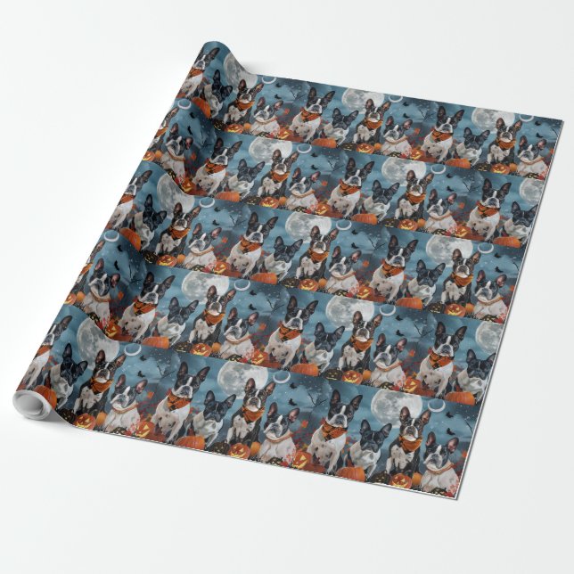 Papier Cadeau boston terrier Halloween Éffrayant (Déroulé)