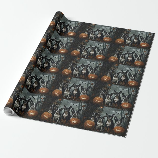 Papier Cadeau Boston Terrier Halloween nuit chien délice (Déroulé)