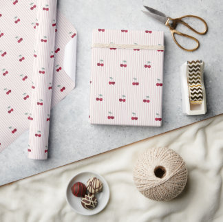 Papier Cadeau Botanical Cherry Stripe Picnic Birthday