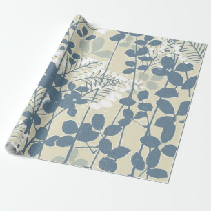 Papier Cadeau Botanique Bleu Japonais Vintage : Fougère à Feuill