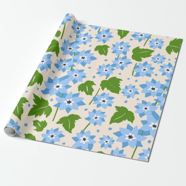 Papier Cadeau Botanique Bleue Oublie-Moi-Non Plus Dessinée à la  (Déroulé)