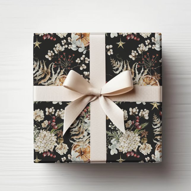 Papier Cadeau Botanique de Boho Noir (Black Boho Botanical Wrapping Paper
)