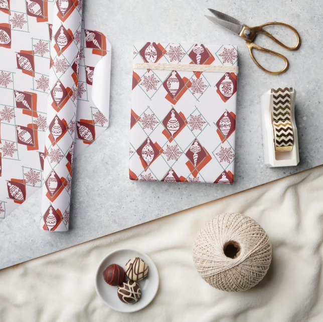 Papier Cadeau Botanique de Noël rouge scandinave moderne (Artisanat)