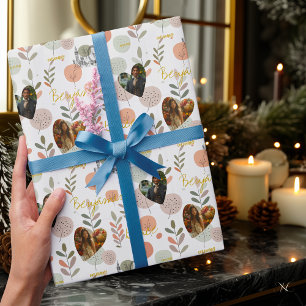 Papier Cadeau Botanique pastel personnalisée avec photos et noms