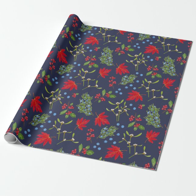 Papier Cadeau Botanique Plante d'automne Papier Motif (Déroulé)