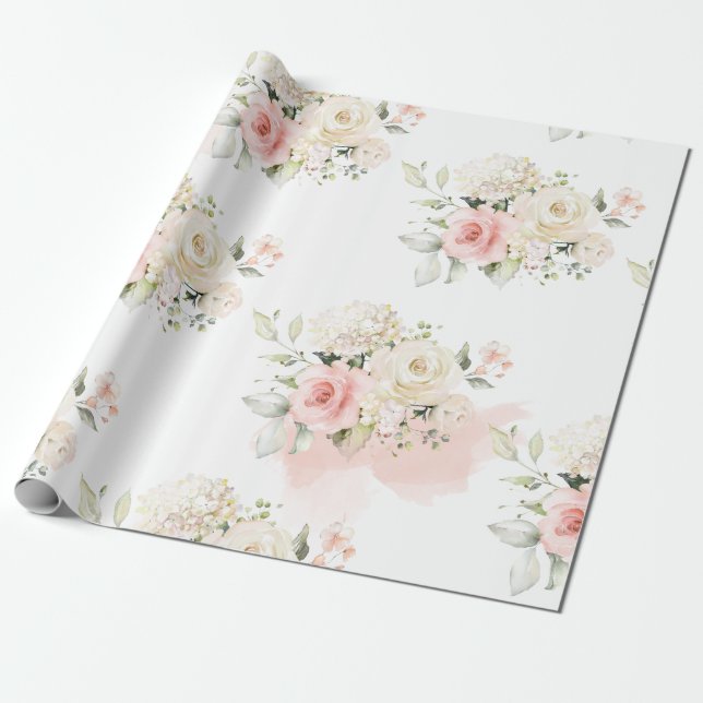 Papier Cadeau Botanique rose fleurie 75ème anniversaire (Déroulé)