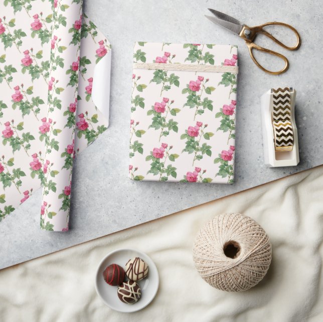 Papier Cadeau Botanique Rose rose Vintage (Artisanat)