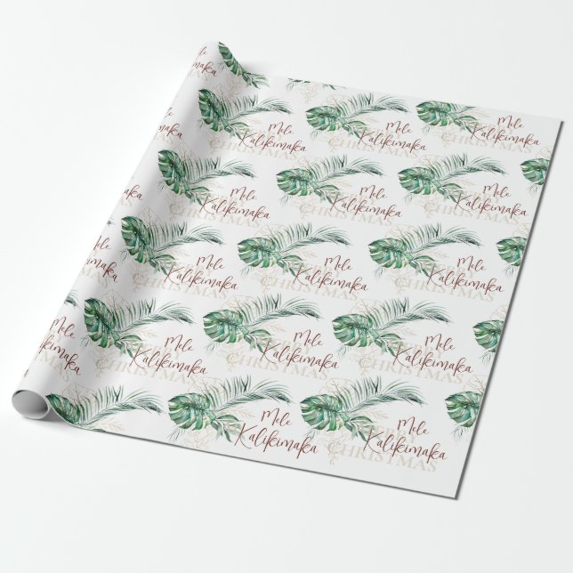 Papier Cadeau Botanique tropicale Mele Kalikimaka | Noël (Déroulé)
