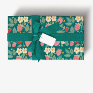 Papier Cadeau Botanique verte fraise