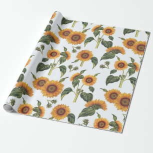 Papier Cadeau Botanique vintage de tournesol