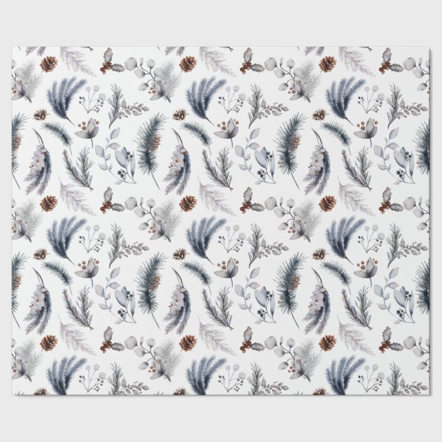 Papier Cadeau Botaniques d'aquarelle rustique blanc d'hiver clas (Couture)