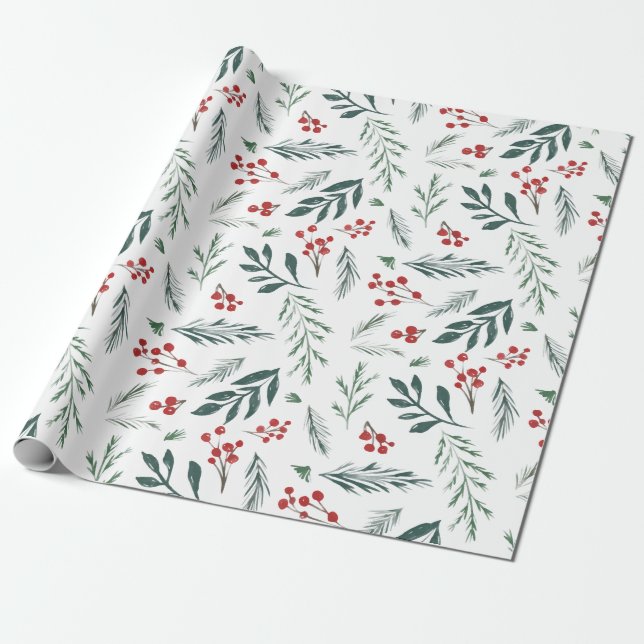 Papier Cadeau Botaniques d'hiver Elégant vacances (Déroulé)