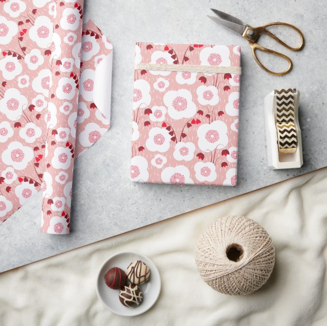 Papier Cadeau Botaniques neutres - Poppies roses (Artisanat)