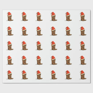 Papier Cadeau Botte Cowboy Noël Occidental Santa Hat