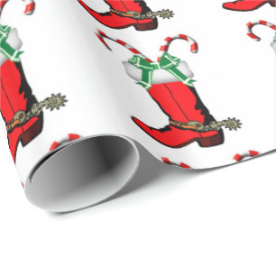 Papier Cadeau Botte de cowboy occidentale de Noël avec des