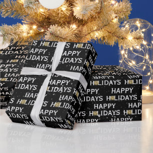 Papier Cadeau Botte de Noël en or sur noir
