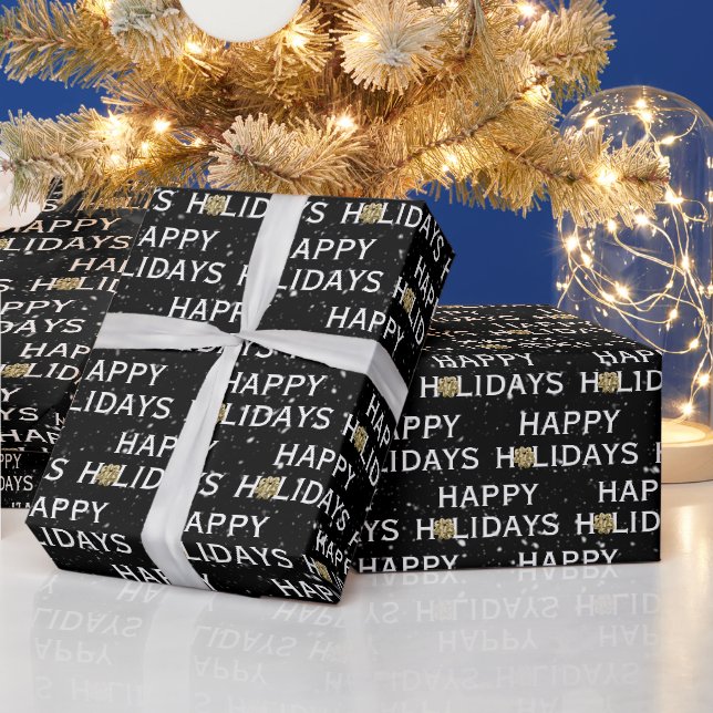 Papier Cadeau Botte de Noël en or sur noir (Vacances)