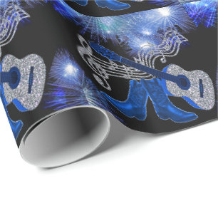 Papier Cadeau Bottes bleues de guitare et de cowboy de musique