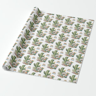 Papier Cadeau Bottes de cactus à fleurs rustiques Nom Joyeux Ann