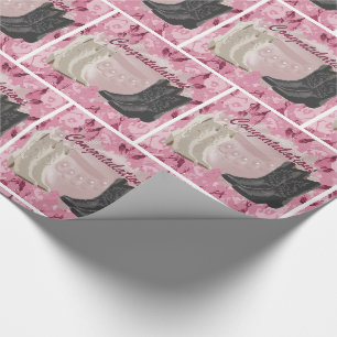 Papier Cadeau Bottes de Cowboy Mariage Occidental Une Flo rose