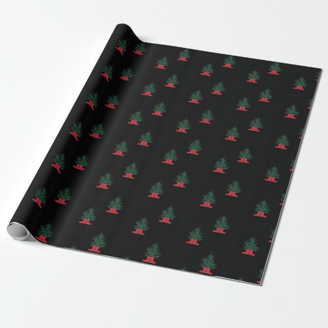 Papier Cadeau Bottes de cowboy rouge et épinette (Déroulé)