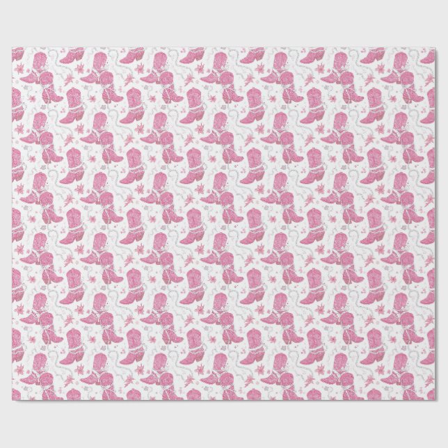 Papier Cadeau Bottes de cowgirl florales occidentales roses et p (Plat)