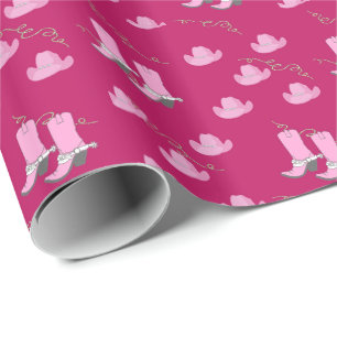 Papier Cadeau Bottes et casquettes roses de cow-girl
