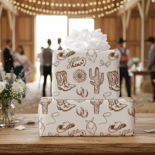 Papier Cadeau Bottes et chapeau de cowboy western rustique motif
