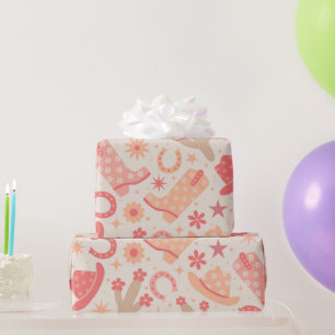 Papier Cadeau Bottes et chapeaux de cowgirl groovy Peach Fuzz