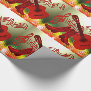 Papier Cadeau Bottes rouges de guitare et de cowboy de musique