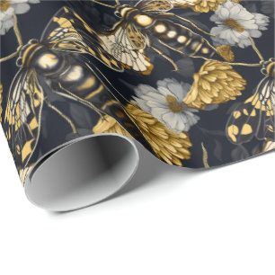 Papier Cadeau Bouches et Marigolds Jaune et Noir gothique