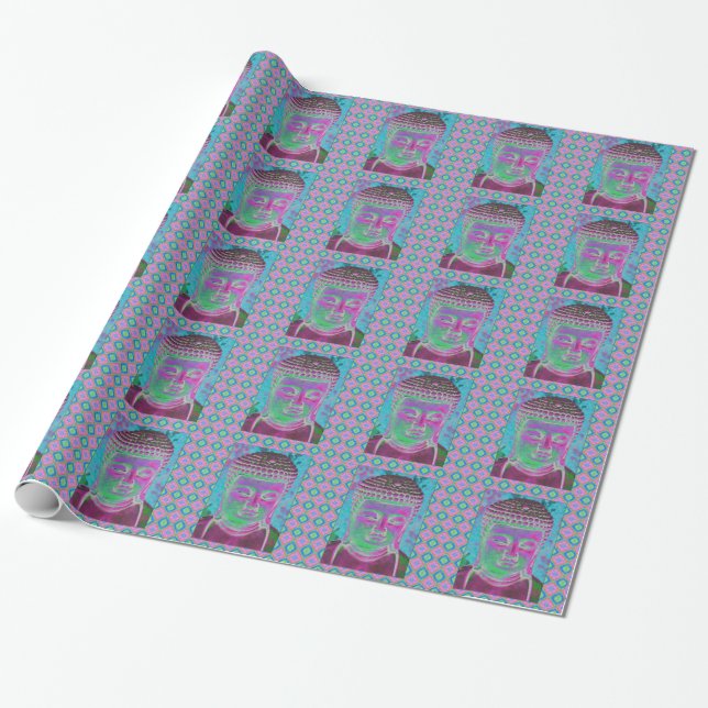 Papier Cadeau Bouddha Pop en Magenta et Turquoise (Déroulé)