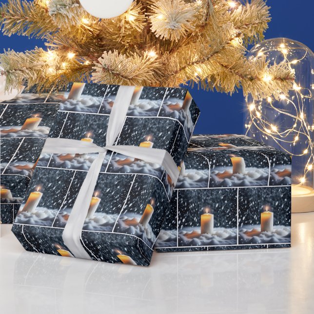 Papier Cadeau Bougie De Noël En Neige (Vacances)