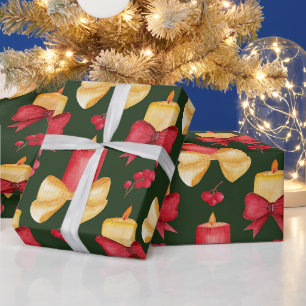 Papier Cadeau Bougies, Baies et Rubans de Noël