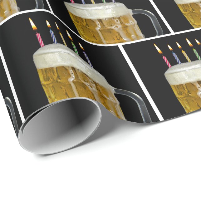 Papier Cadeau bougies d'anniversaire dans une tasse de bière (Coin rond)